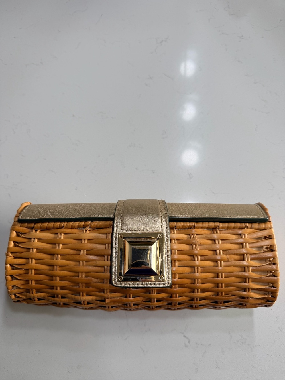 Michael Kors Tan Woven Clutch with Gold Accent